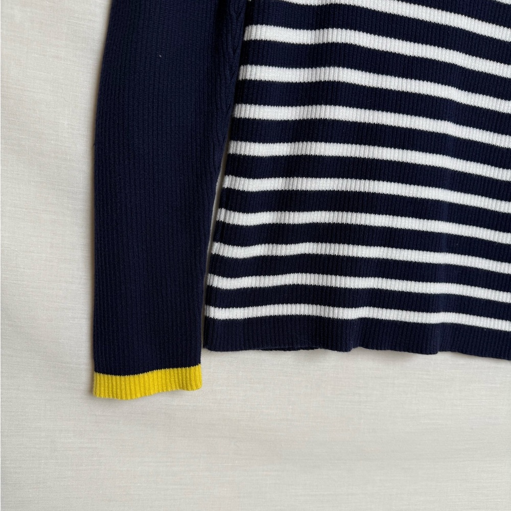 Lauren Ralph Lauren Navy Striped Cotton Sweater L | Nautical Stripe Knit - Picture 8 of 8